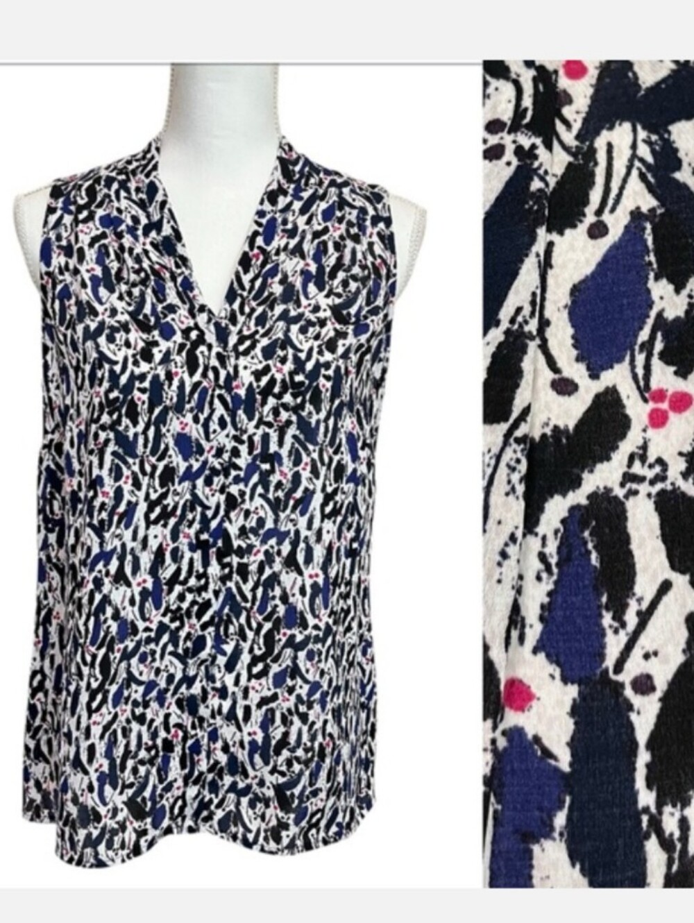 Nic + Zoe Cinch Waist Abstract Print Sleeveless Blouse - Size S